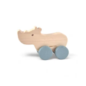 Rhino Wheely Wooden Toy - TEAL BLUE