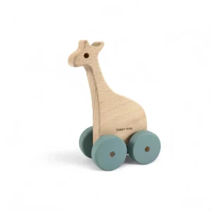 Giraffe Wheely Wooden Toy - TEAL BLUE