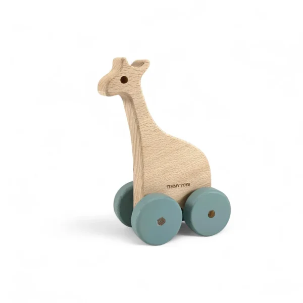 Giraffe Wheely Wooden Toy - TEAL BLUE