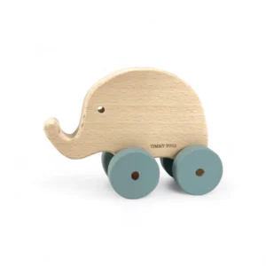 Elephant Wheely Wooden Toy - TEAL BLUE