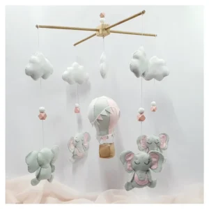 Elephant & Hot Air Balloon Mobile - BABY PINK & GREY