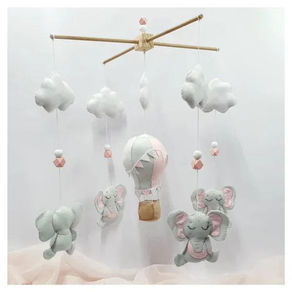 Elephant & Hot Air Balloon Mobile - BABY PINK & GREY