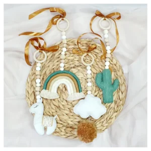 Lama & Pom Pom Dangles - TAN AND GREEN