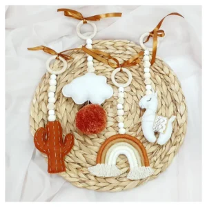 Lama & Pom Pom Dangles - RUST AND BEIGE
